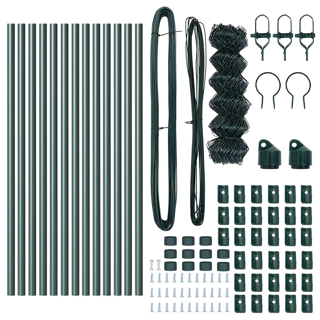Kettengliedzaun mit Pfosten Grün 0,6 x 25 m Stahl